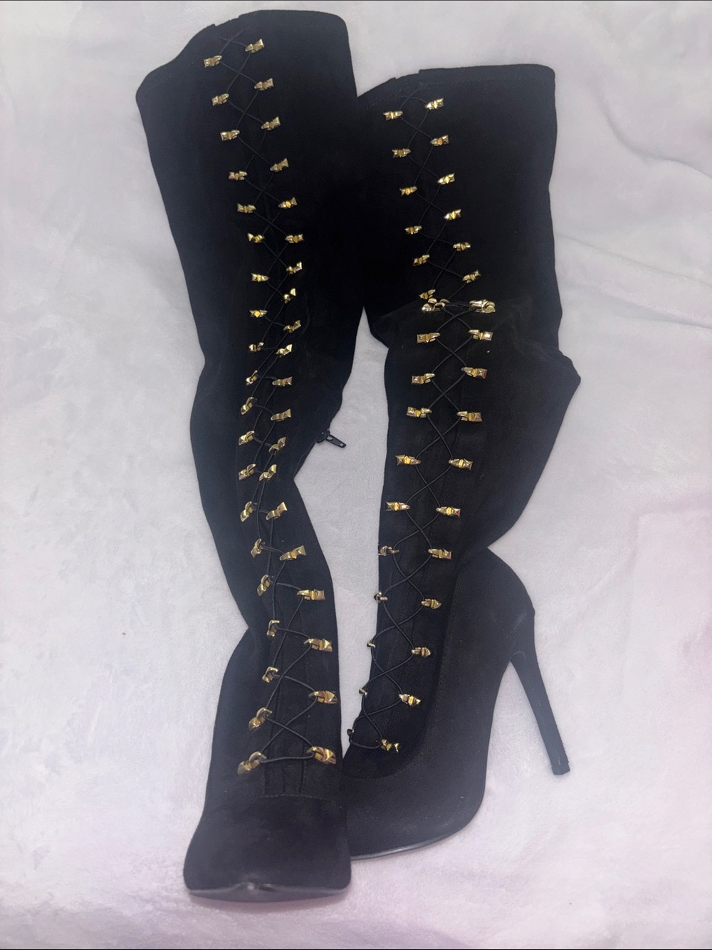 Black Over-the-Knee Lace-Up Stiletto Boots - Women